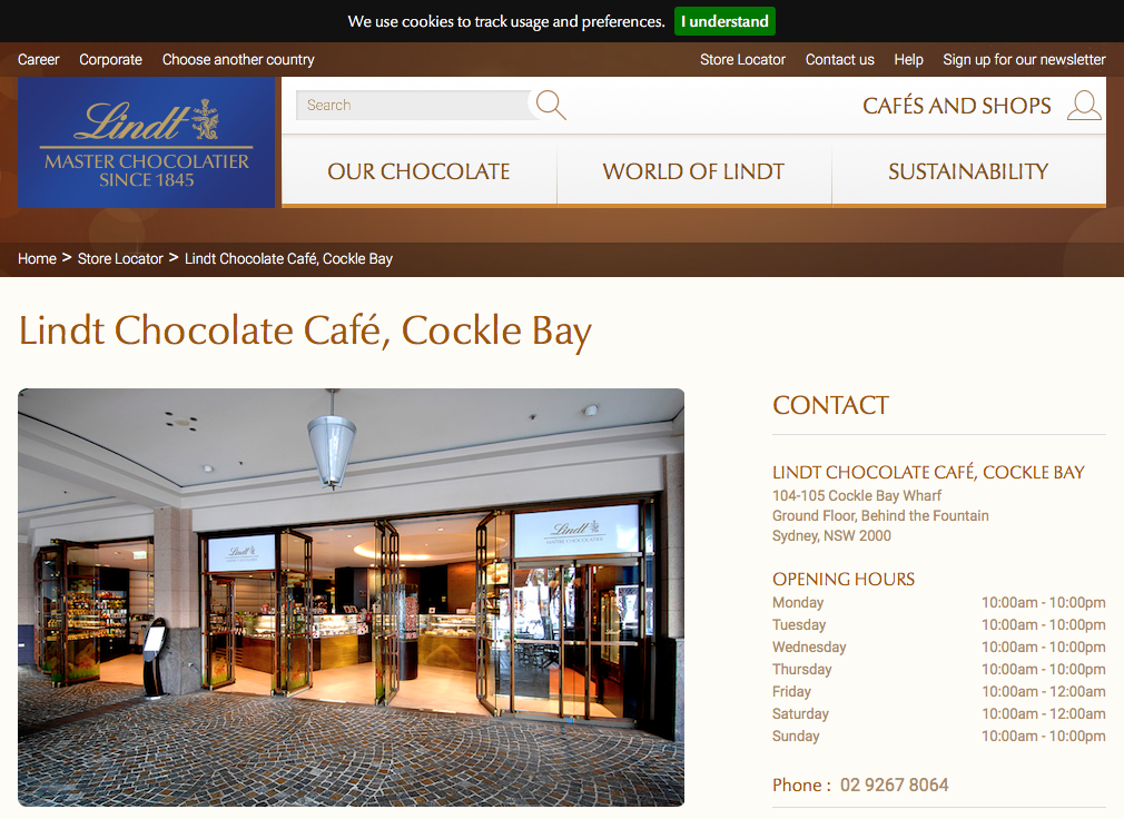 Lindt Chocolate Café Cockle Bay Wharf Lindt Australia Store Locator Lindt Australia